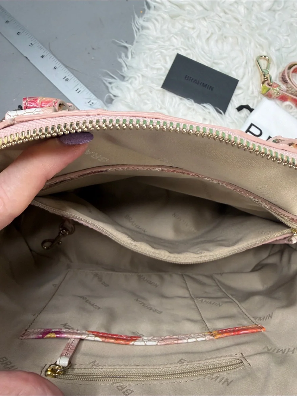 New Brahmin Georgina fruit Ombre salad Pink Floral Dome Satchel - Picture 7 of 17